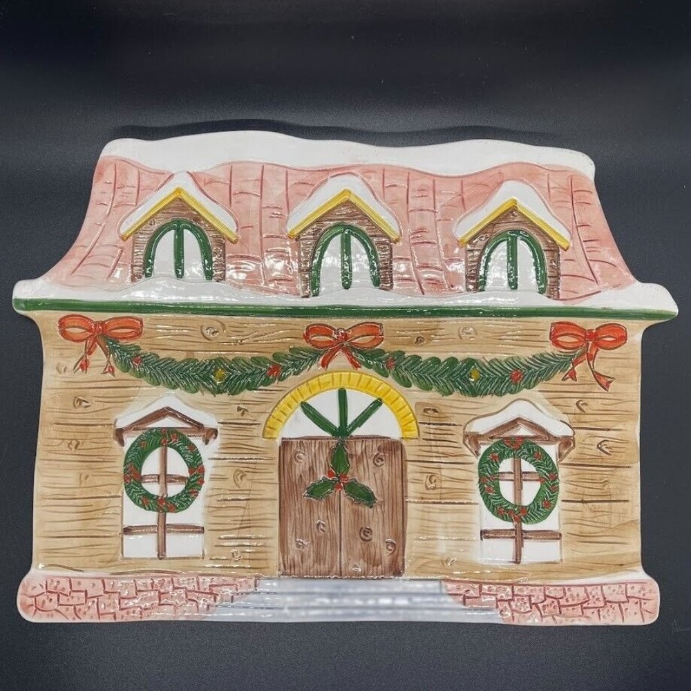 Vintage Ceramic House Trivet Wall Hanging Christmas Made & Hand Painted Italy